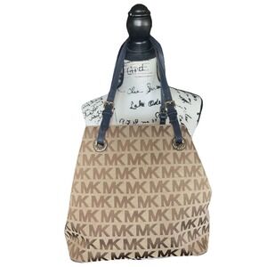 Michael Kors Signature Tote Brown With Blue Trim